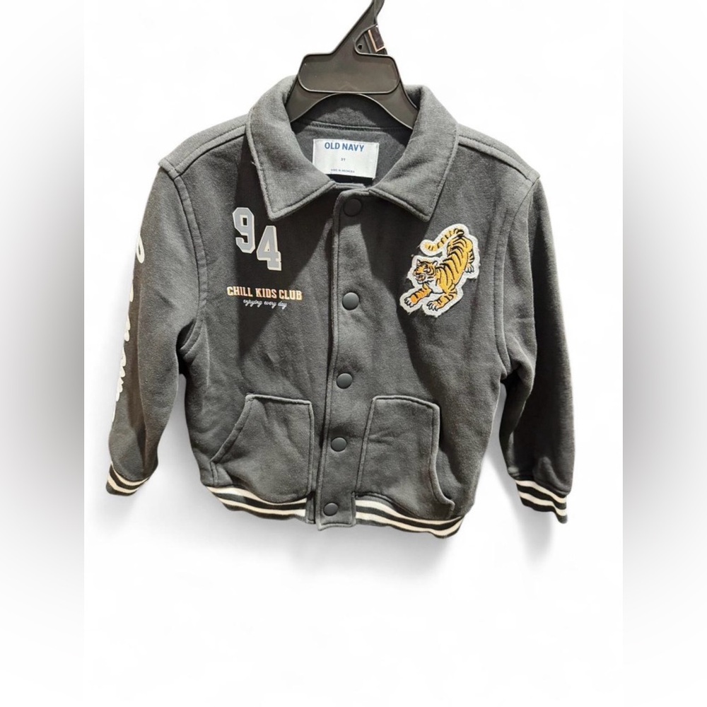 Old Navy Charcoal Kids Jean Jacket with Tiger Design